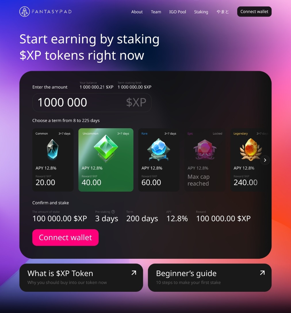 FantasyPad staking interface